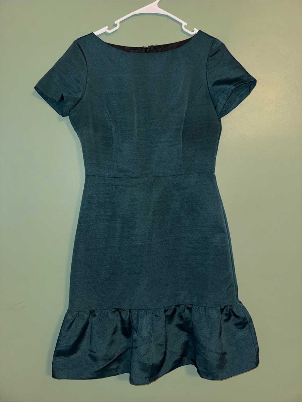 Brooks Brothers Teal Short-Sleeve Ruffle-Hem Sheath Dress